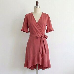 NWOT Klaxons Dress Dusty Rose Pink Mauve Ruffle Wrap Baby Shower Wedding
